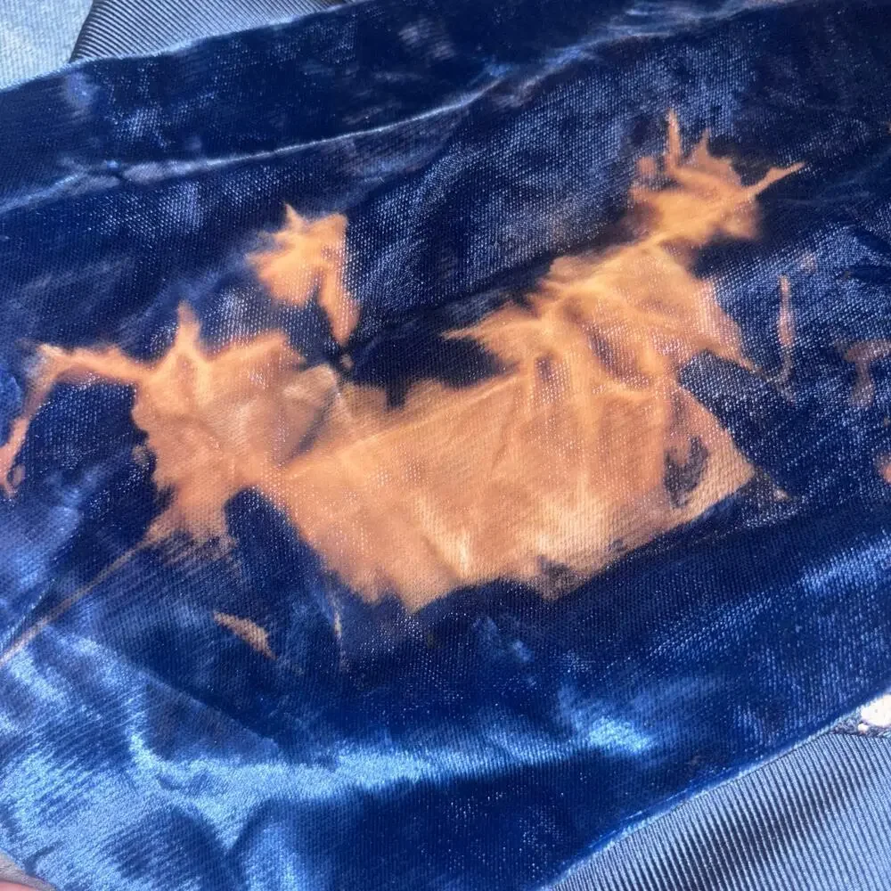 Eugenia Vazanno Velvet & Silk Scarf Blue Two Sided Fabric 46x8 Mixed Media